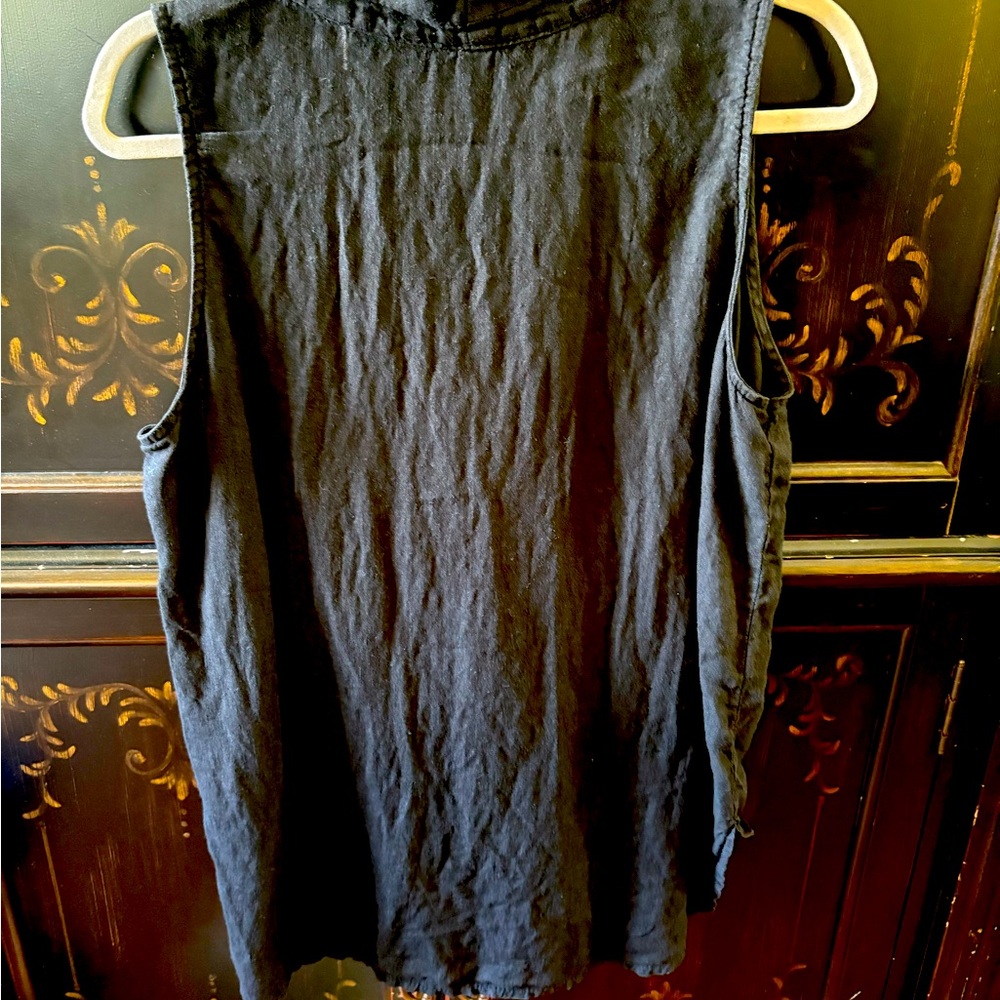 INIZIO black 100% linen made in Italy tank top sleeveless shirt - Picture 3 of 4